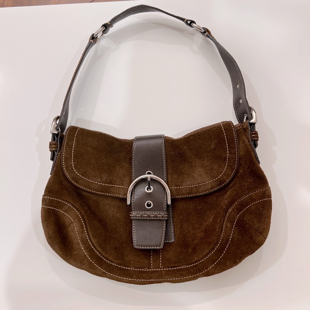 Vintage Coach Brown Suede SoHo Buckle Shoulder Bag